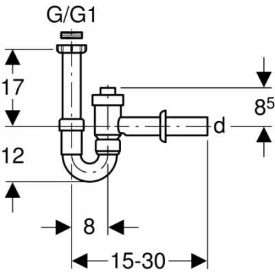 Сифон Geberit, для раковин, с запирающим устройством, с обратным клапаном, горизонтальный выпуск: d=40мм, G=1 1/2", Альпийский белый